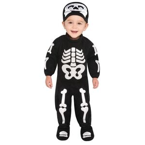 0 - 6 months • Bitty Bones Spooky Skeleton Baby Costume - Black and White